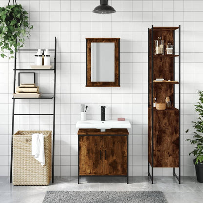 3-Delige Badkamermeubelset Bewerkt Hout Gerookt Eikenkleurig