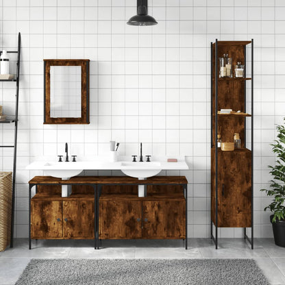 4-Delige Badkamermeubelset Bewerkt Hout Gerookt Eikenkleurig