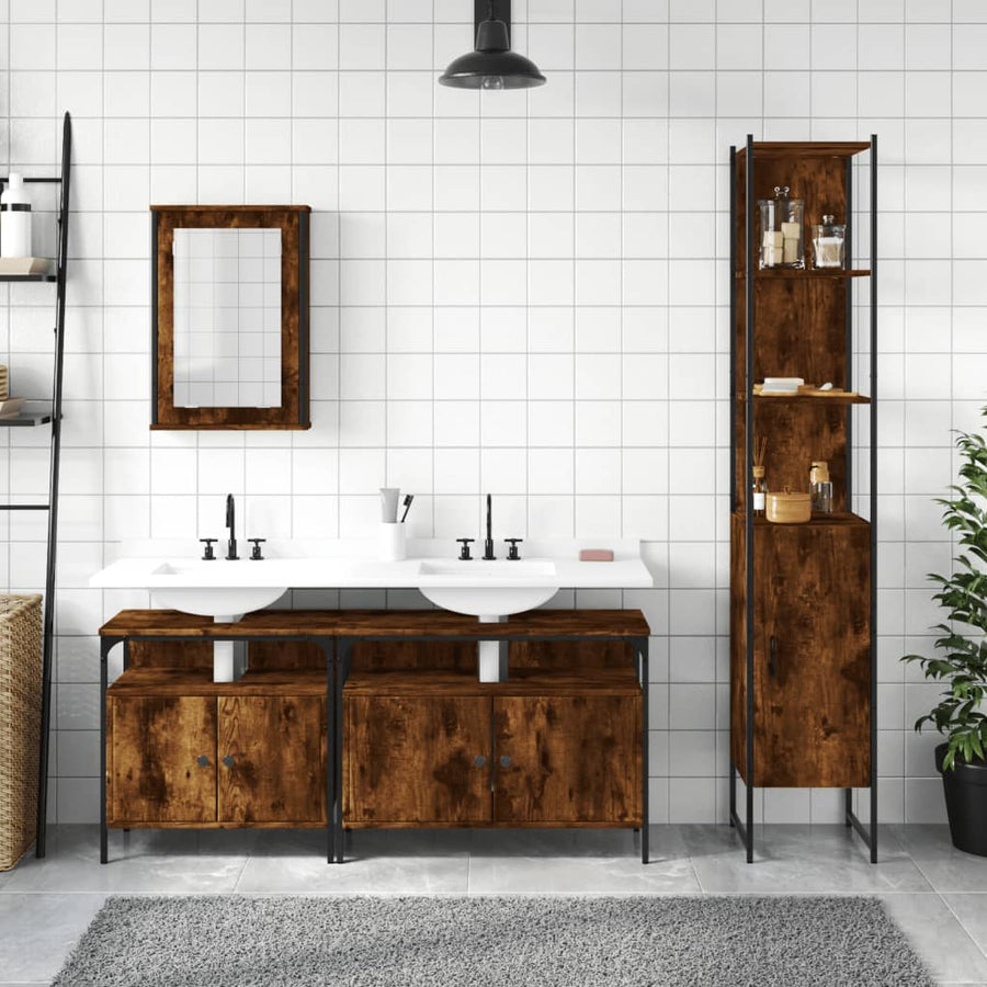 4-Delige Badkamermeubelset Bewerkt Hout Gerookt Eikenkleurig