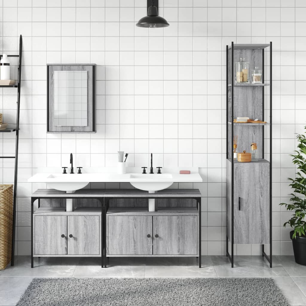 4-Delige Badkamermeubelset Bewerkt Hout Grijs Sonoma Eikenkleur Groen