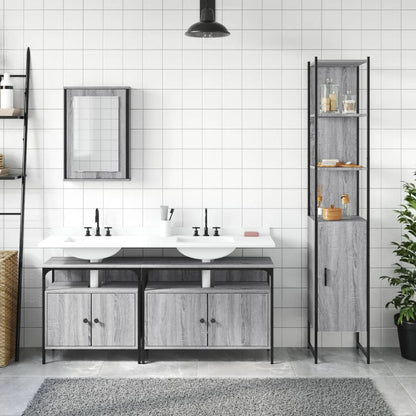 4-Delige Badkamermeubelset Bewerkt Hout Grijs Sonoma Eikenkleur Groen