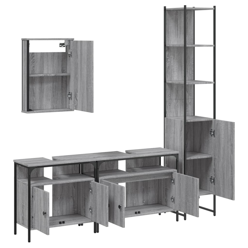 4-Delige Badkamermeubelset Bewerkt Hout Grijs Sonoma Eikenkleur Groen