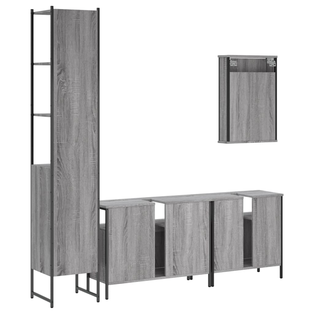 4-Delige Badkamermeubelset Bewerkt Hout Grijs Sonoma Eikenkleur Groen