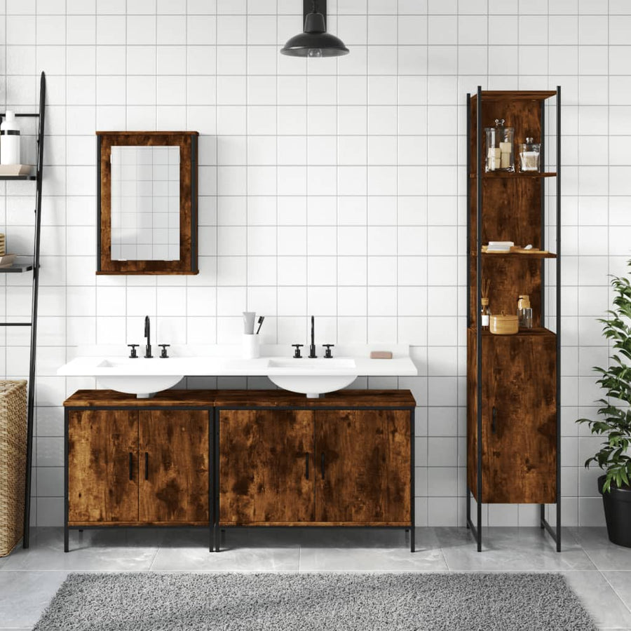 4-Delige Badkamermeubelset Bewerkt Hout Gerookt Eikenkleurig