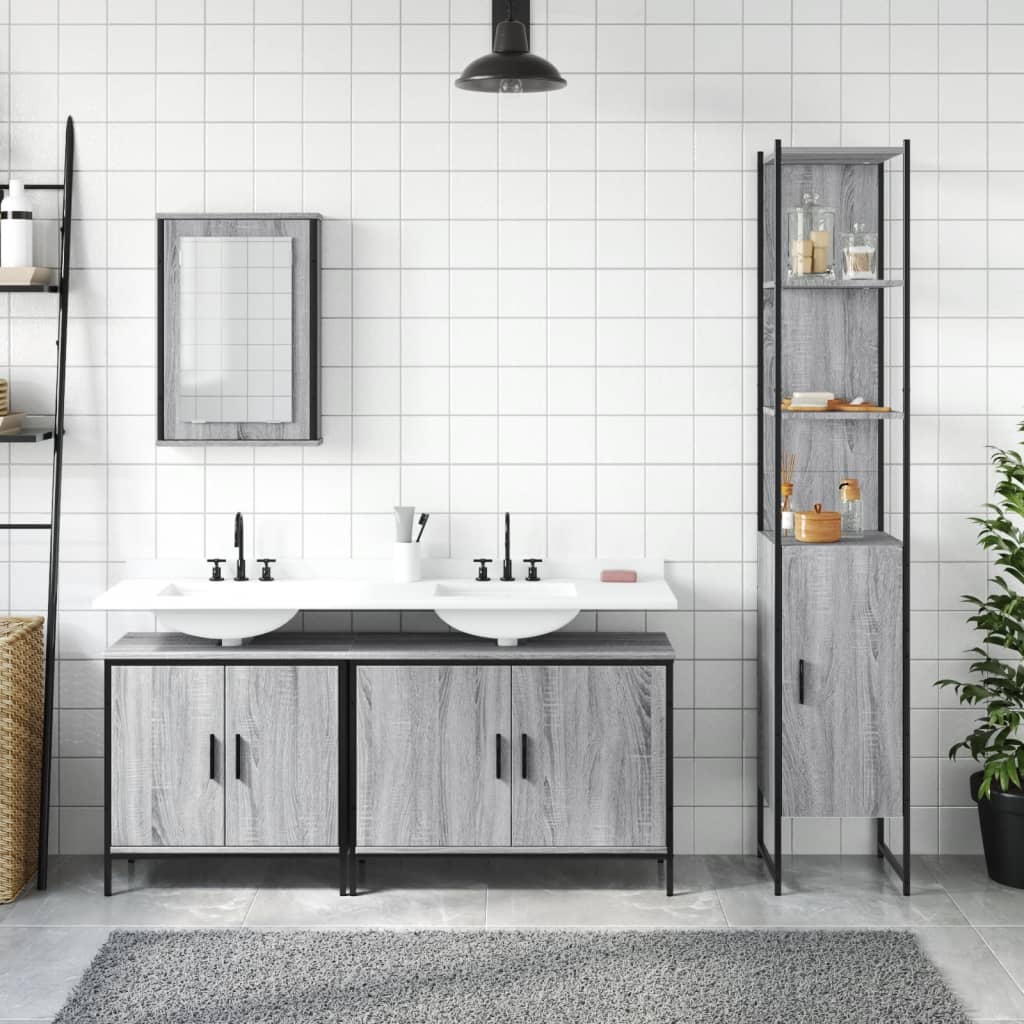 4-Delige Badkamermeubelset Bewerkt Hout Grijs Sonoma Eikenkleur