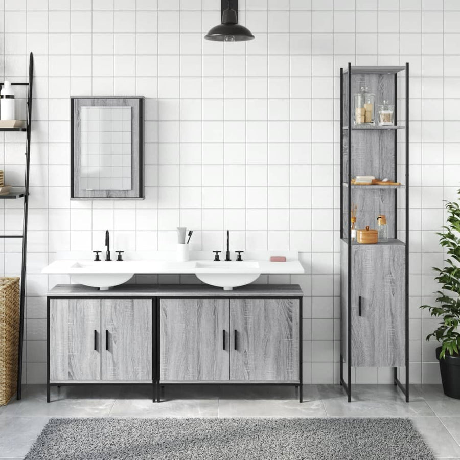 4-Delige Badkamermeubelset Bewerkt Hout Grijs Sonoma Eikenkleur