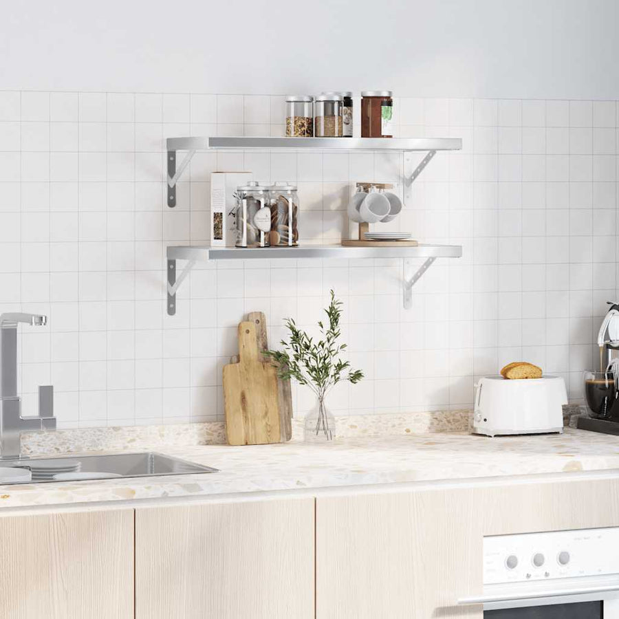 Wandschappen 2 St Roestvrijstaal Kleurig 75 x 30 cm Zilver