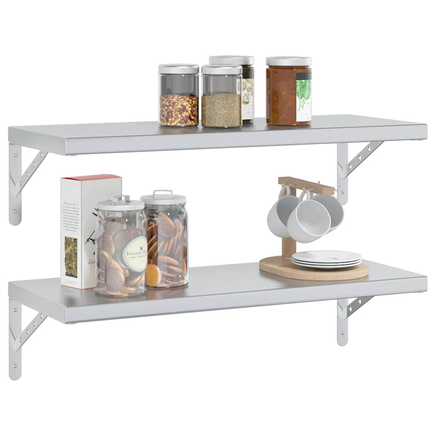 Wandschappen 2 St Roestvrijstaal Kleurig 75 x 30 cm Zilver