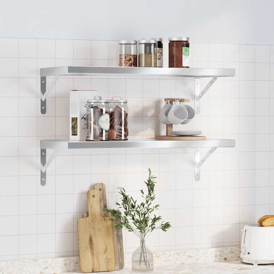 Wandschappen 2 St Roestvrijstaal Kleurig 75 x 30 cm Zilver