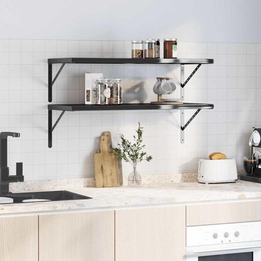 Wandschappen 2 St Roestvrijstaal 100 x 40 cm Zwart