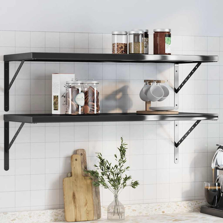 Wandschappen 2 St Roestvrijstaal 100 x 40 cm Zwart
