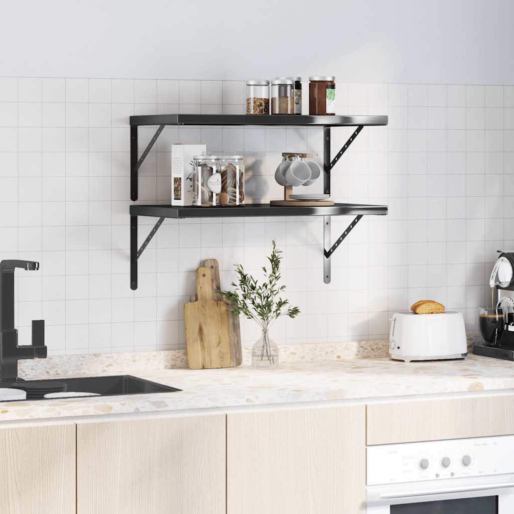 Wandschappen 2 St Roestvrijstaal 75 x 40 cm Zwart