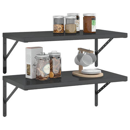 Wandschappen 2 St Roestvrijstaal 75 x 40 cm Zwart