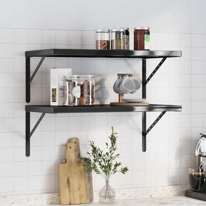 Wandschappen 2 St Roestvrijstaal 75 x 40 cm Zwart