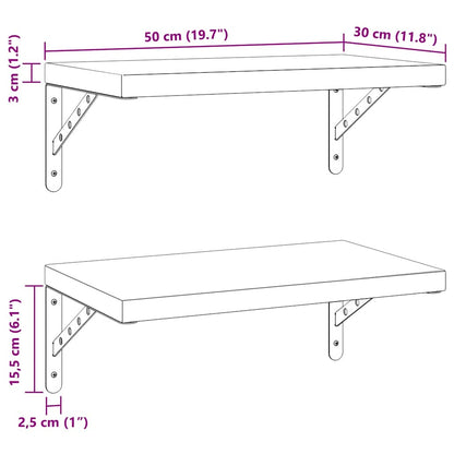 Wandschappen 2 St Roestvrijstaal 50 x 30 cm Zwart