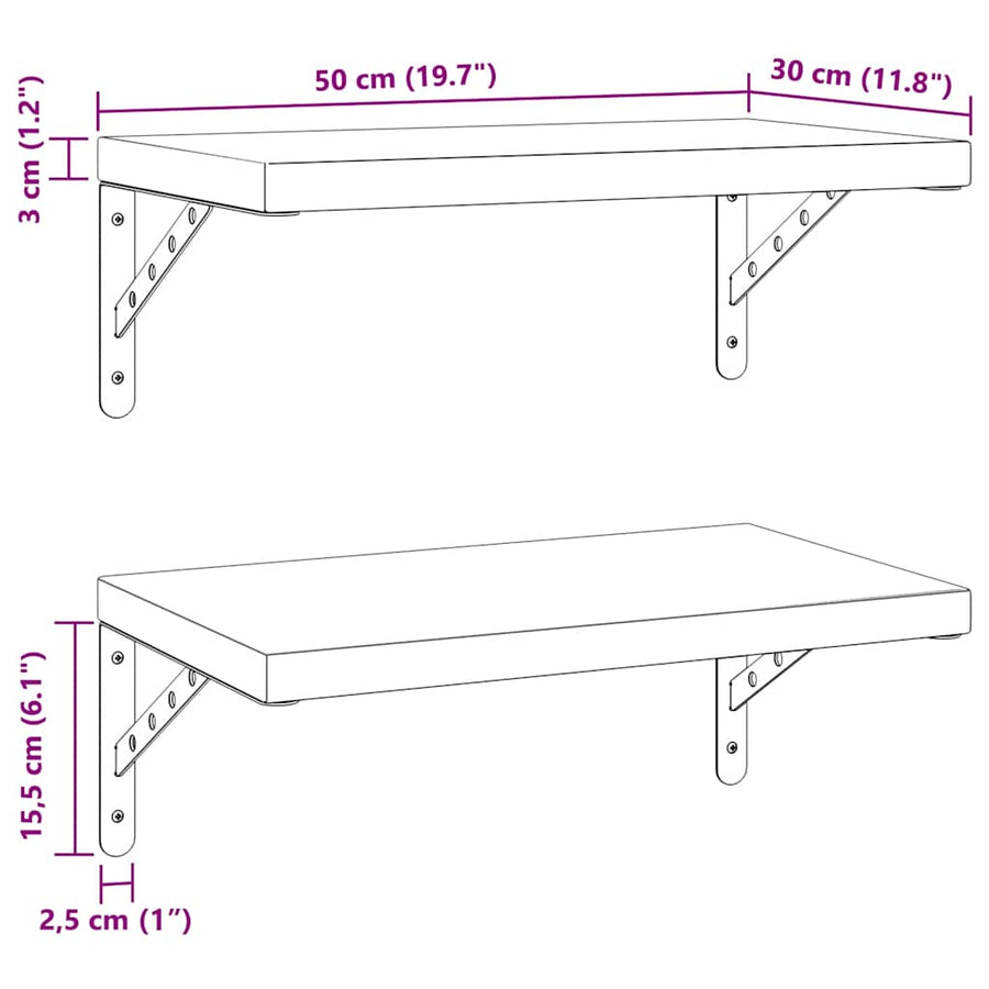 Wandschappen 2 St Roestvrijstaal 50 x 30 cm Zwart
