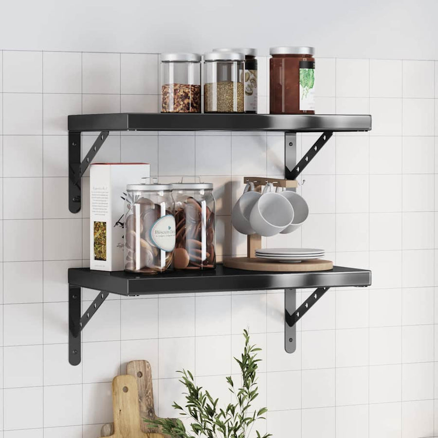 Wandschappen 2 St Roestvrijstaal 50 x 30 cm Zwart