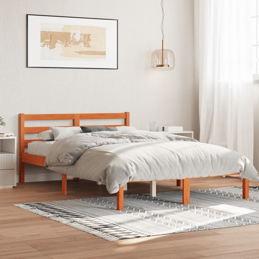 Bedframe massief grenenhout 150 x 200 cm Wasbruin