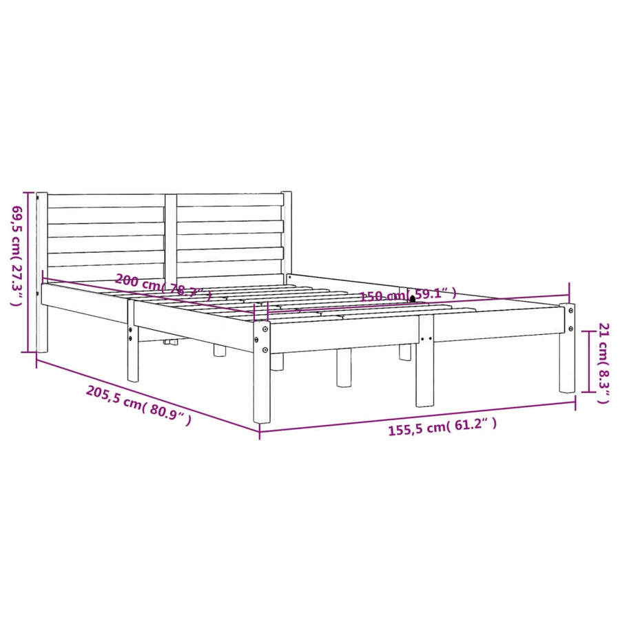 Bedframe massief grenenhout 150 x 200 cm Wasbruin