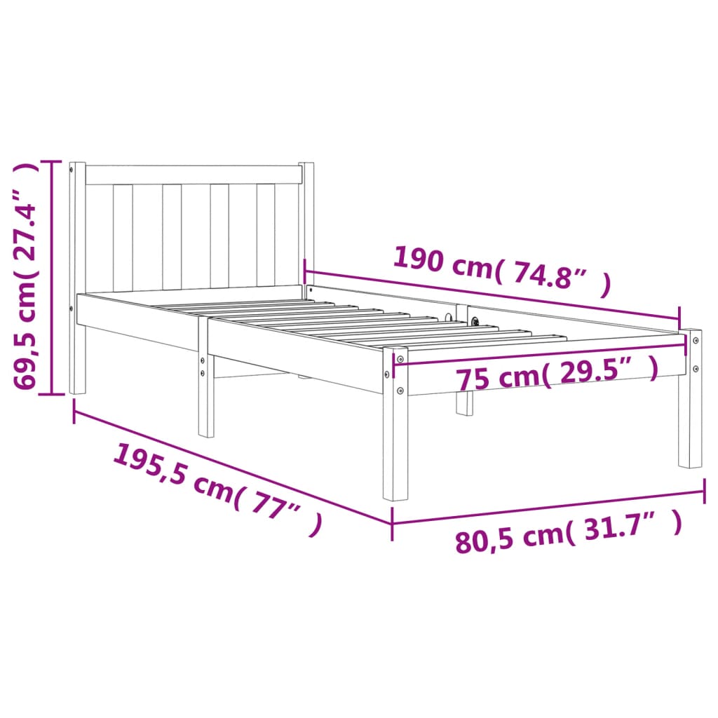 Bedframe Massief Grenenhout Wasbruin 75X190 Cm