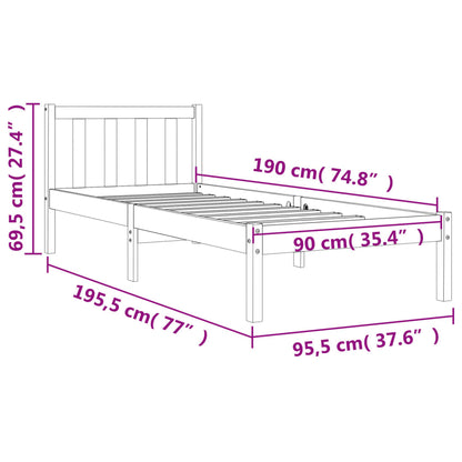 Bedframe Massief Grenenhout Wasbruin 90X190 Cm
