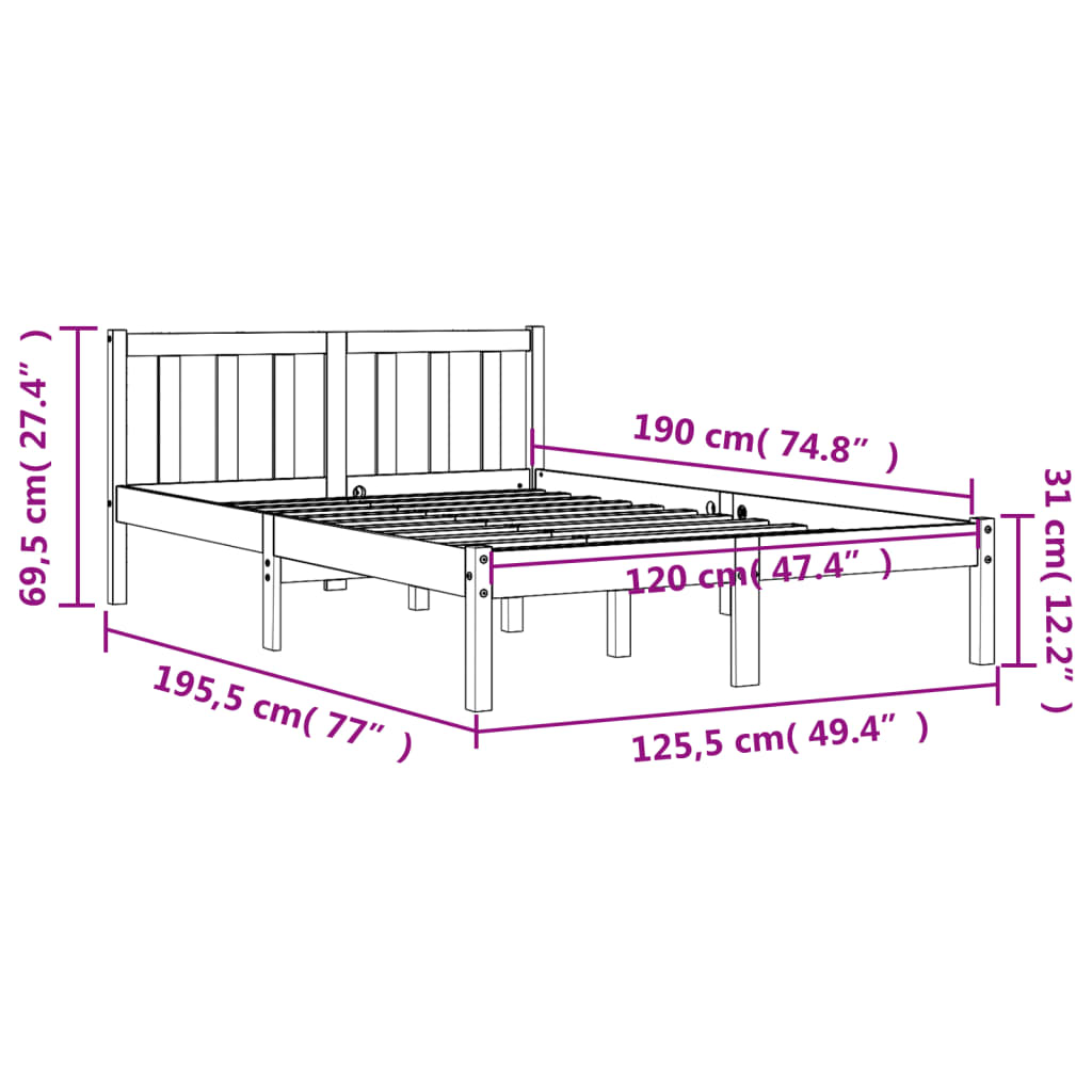 Bedframe Massief Grenenhout Wasbruin 120X190 Cm