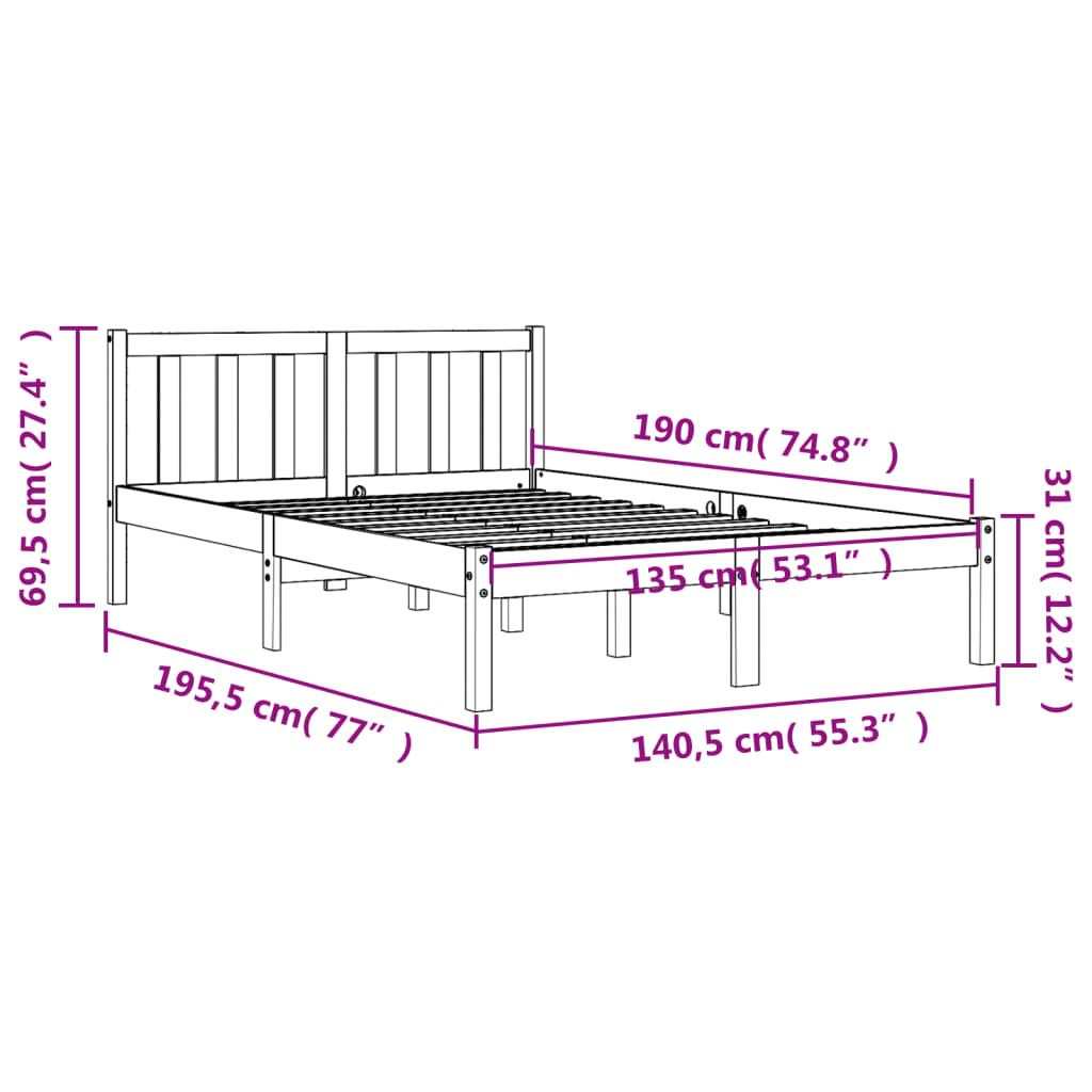 Bedframe Massief Grenenhout Wasbruin 135X190 Cm