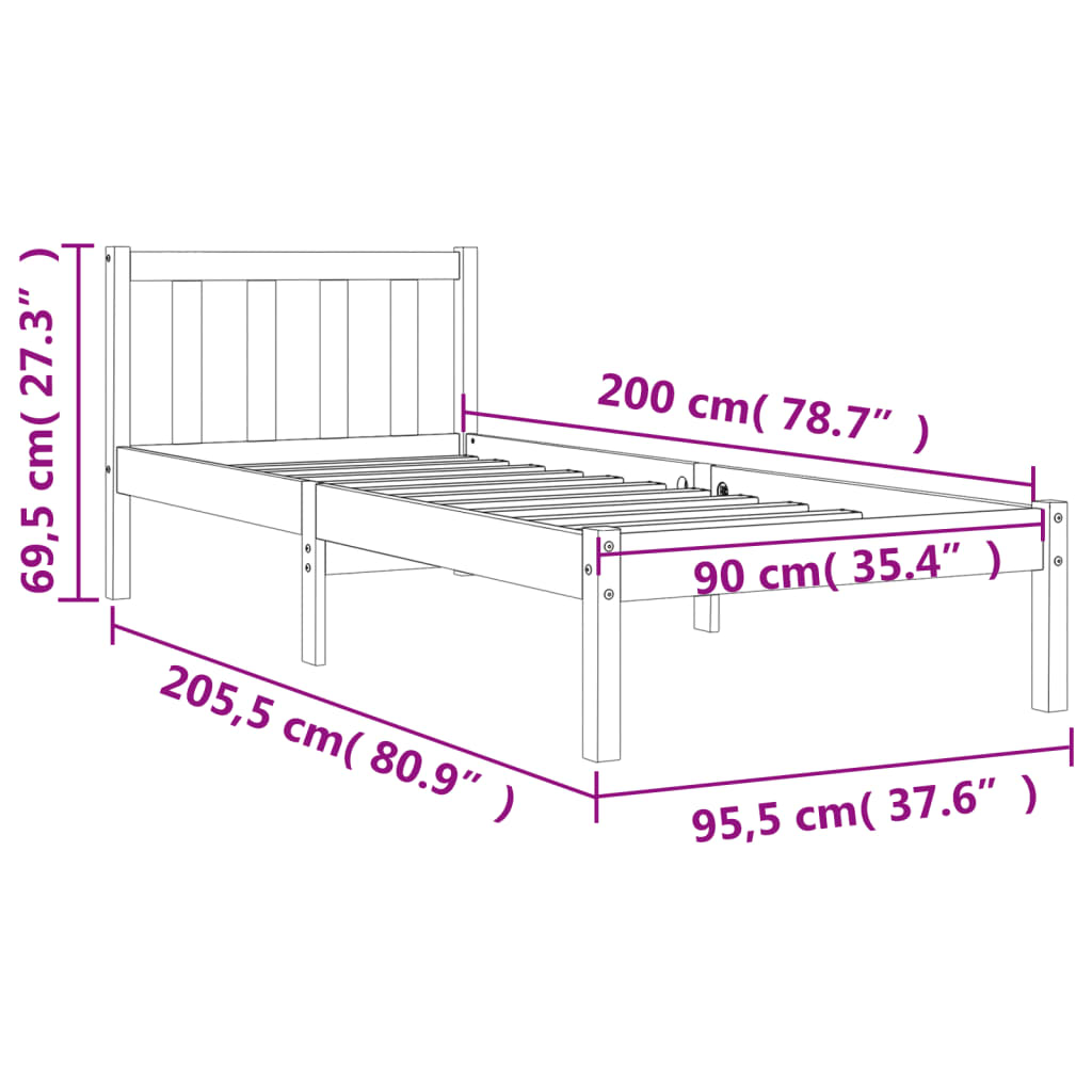 Bedframe Massief Grenenhout Wasbruin 90X200 Cm