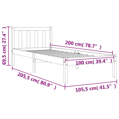 Bedframe Massief Grenenhout Wasbruin 100X200 Cm