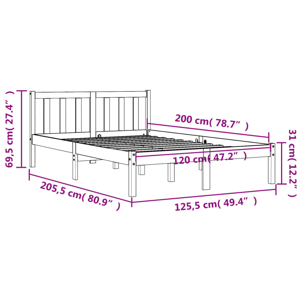 Bedframe Massief Grenenhout Wasbruin 120X200 Cm