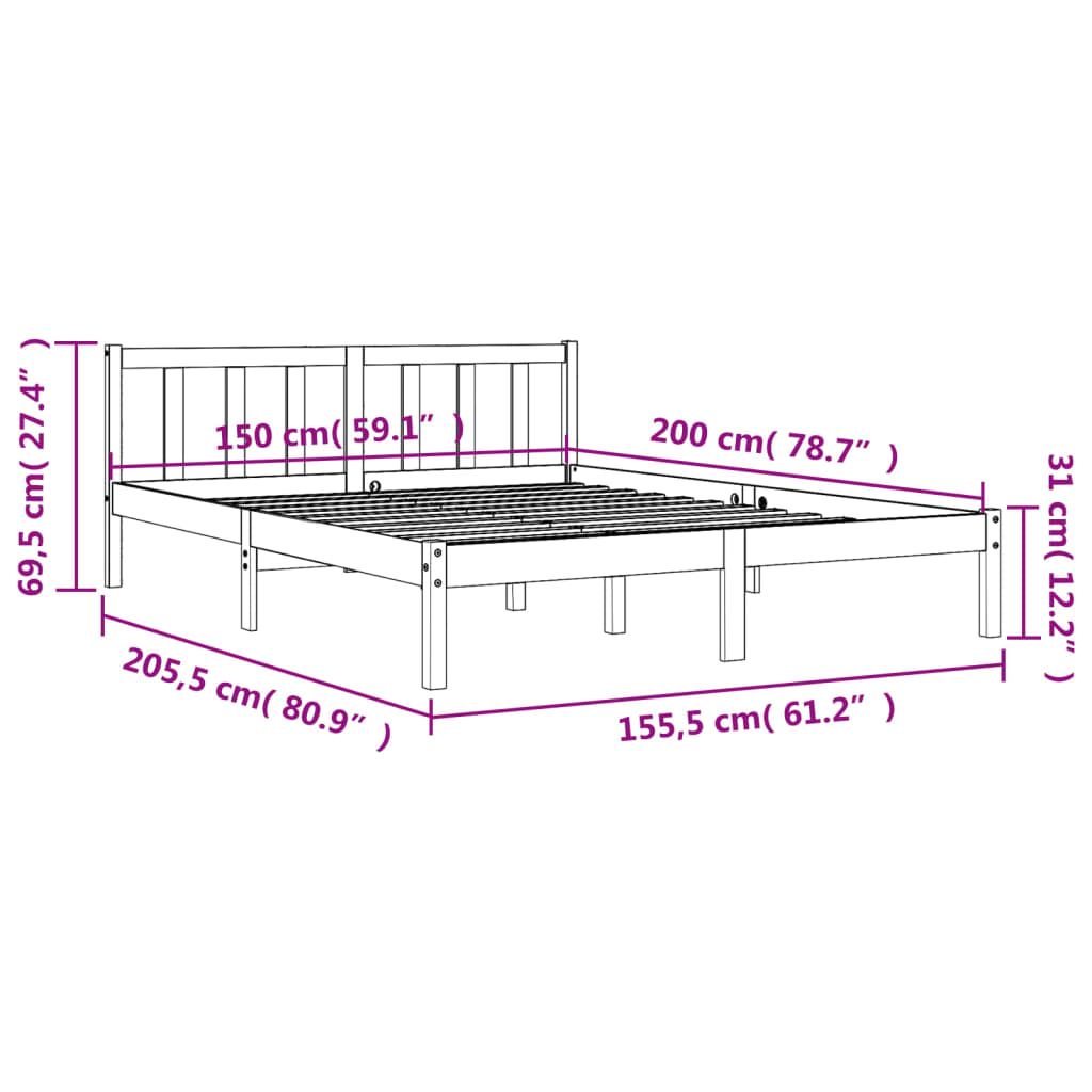Bedframe Massief Grenenhout Wasbruin 150X200 Cm
