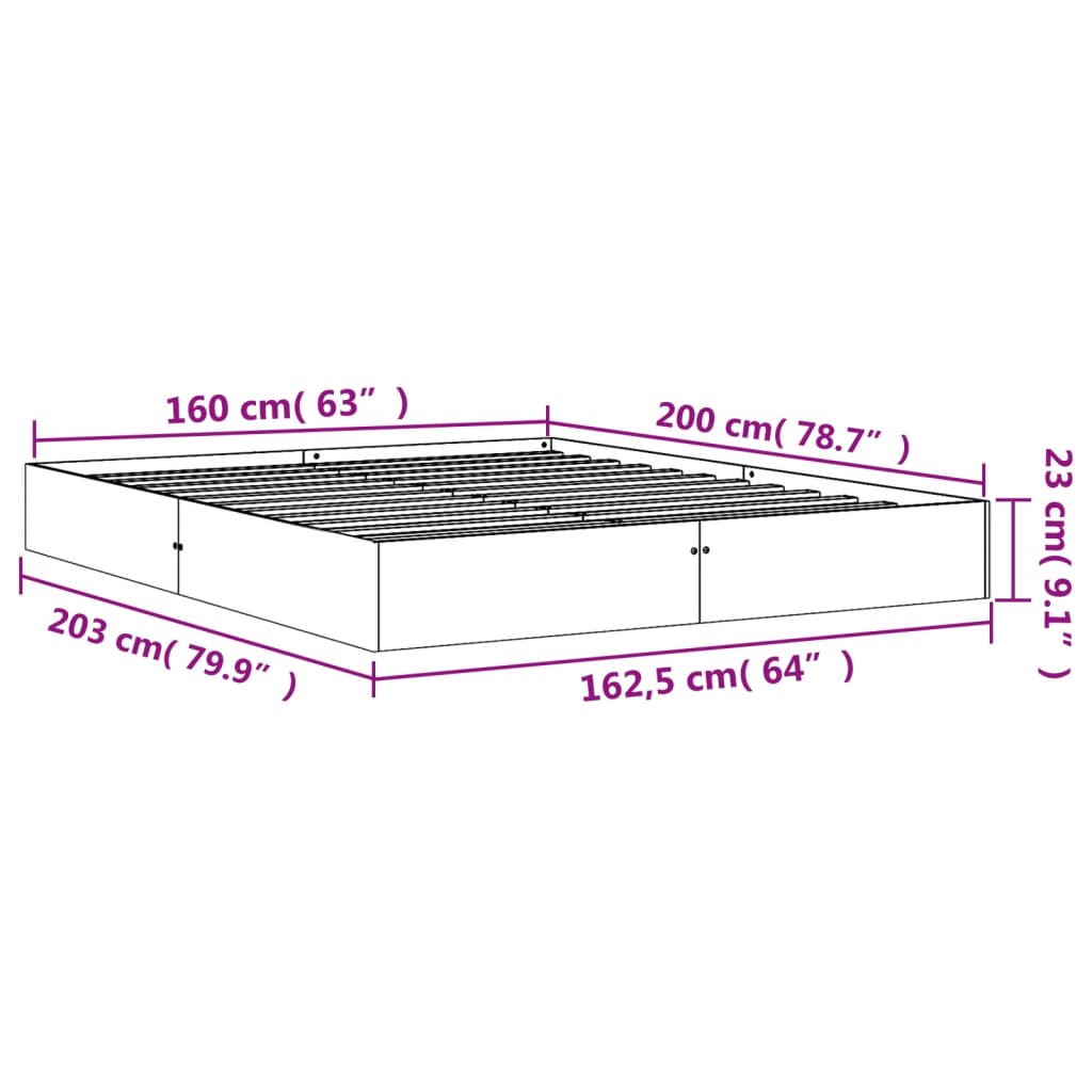 Bedframe Massief Grenenhout Wasbruin 160X200 Cm
