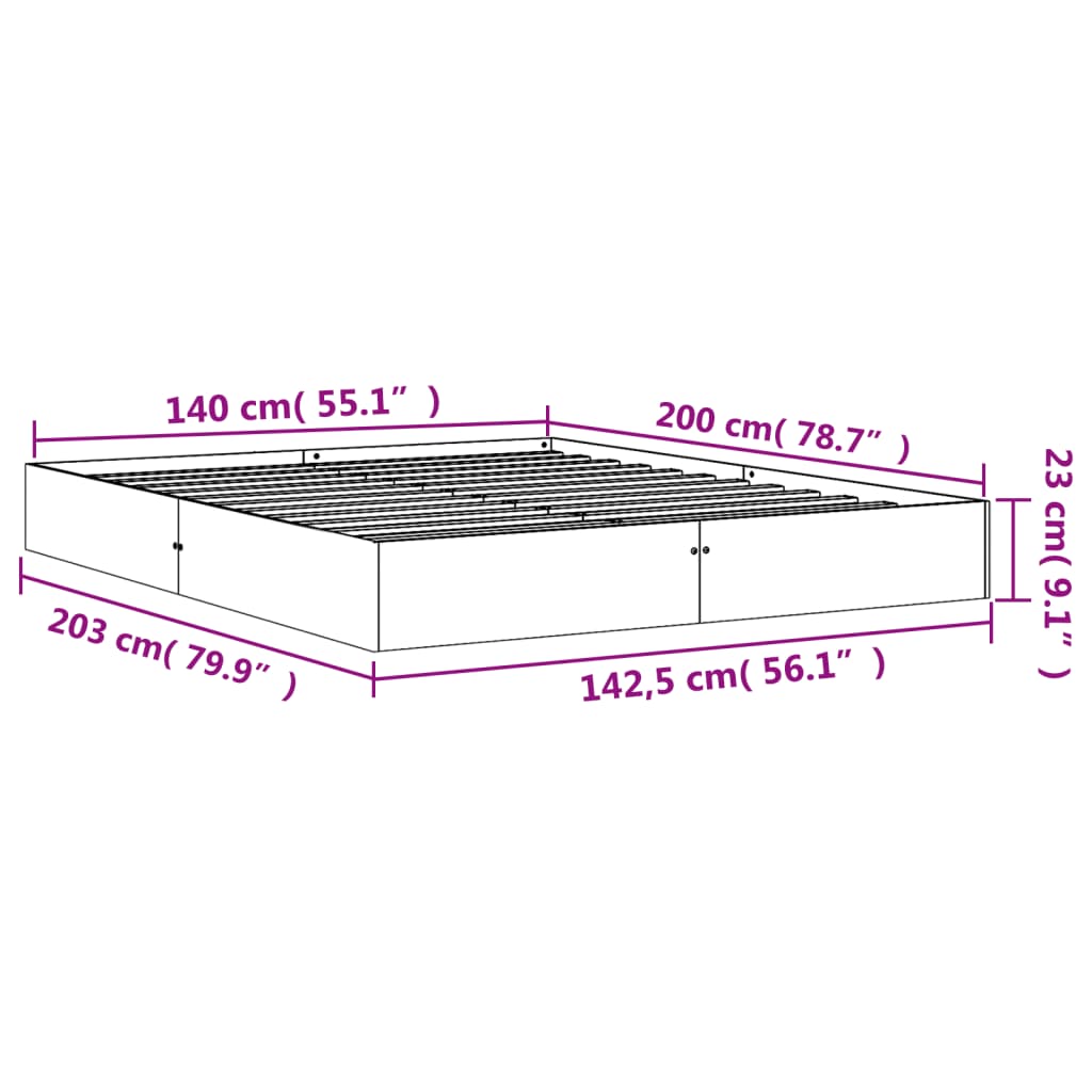 Bedframe Massief Grenenhout Wasbruin 140X200 Cm