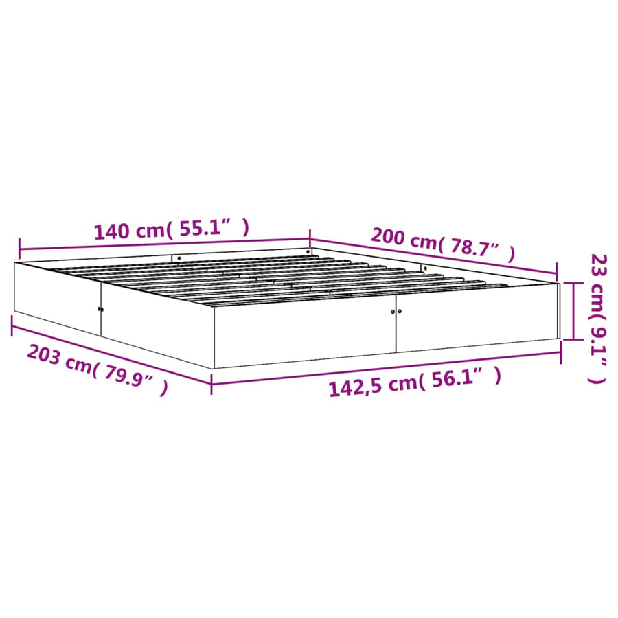 Bedframe Massief Grenenhout Wasbruin 140X200 Cm