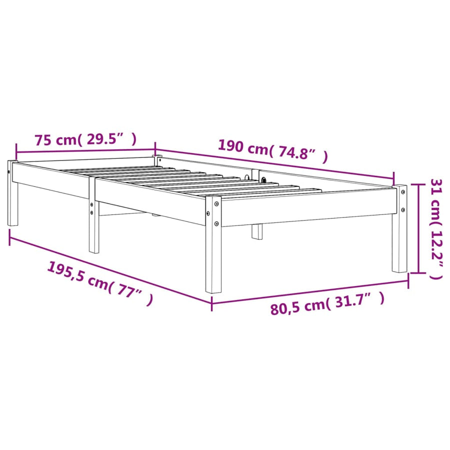 Bedframe Massief Grenenhout Wasbruin 75X190 Cm