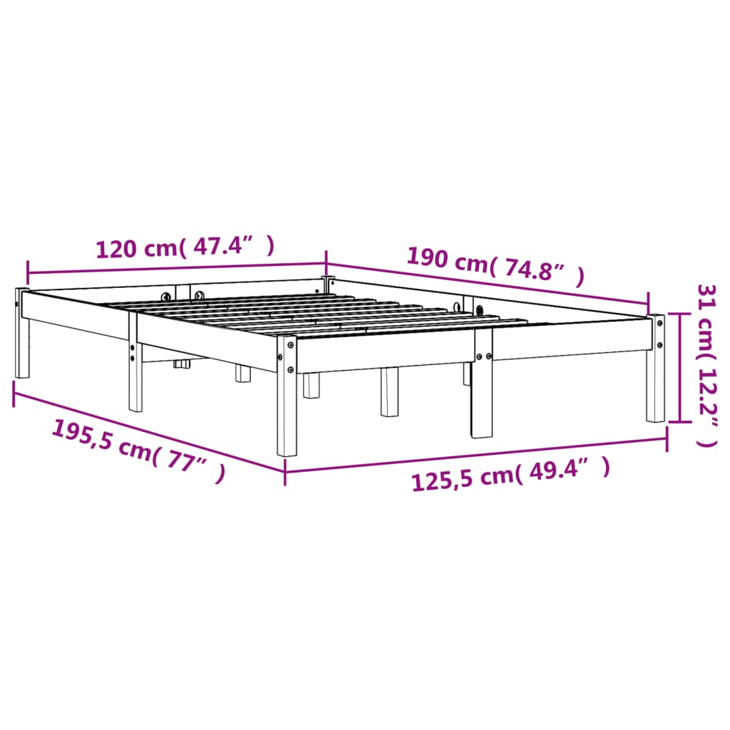 Bedframe Massief Grenenhout Wasbruin 120X190 Cm