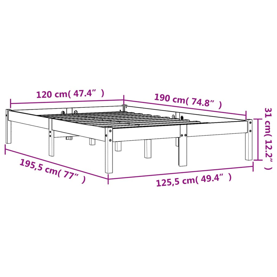 Bedframe Massief Grenenhout Wasbruin 120X190 Cm