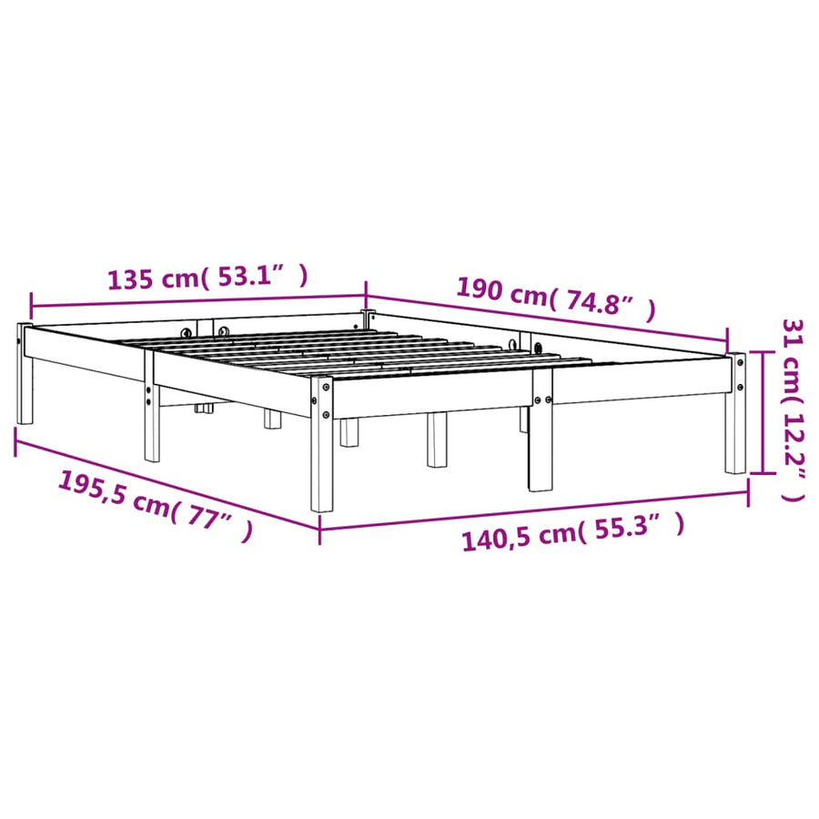 Bedframe Massief Grenenhout Wasbruin 135X190 Cm