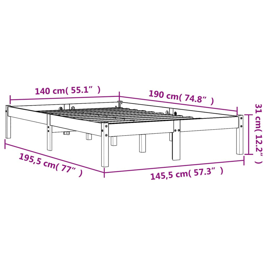 Bedframe Massief Grenenhout Wasbruin 140X190 Cm