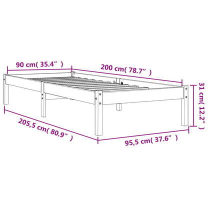 Bedframe Massief Grenenhout Wasbruin 90X200 Cm