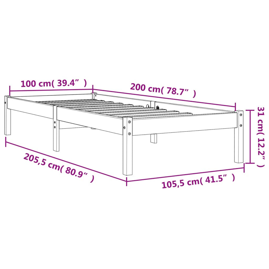 Bedframe Massief Grenenhout Wasbruin 100X200 Cm