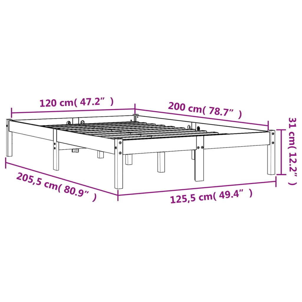 Bedframe Massief Grenenhout Wasbruin 120X200 Cm