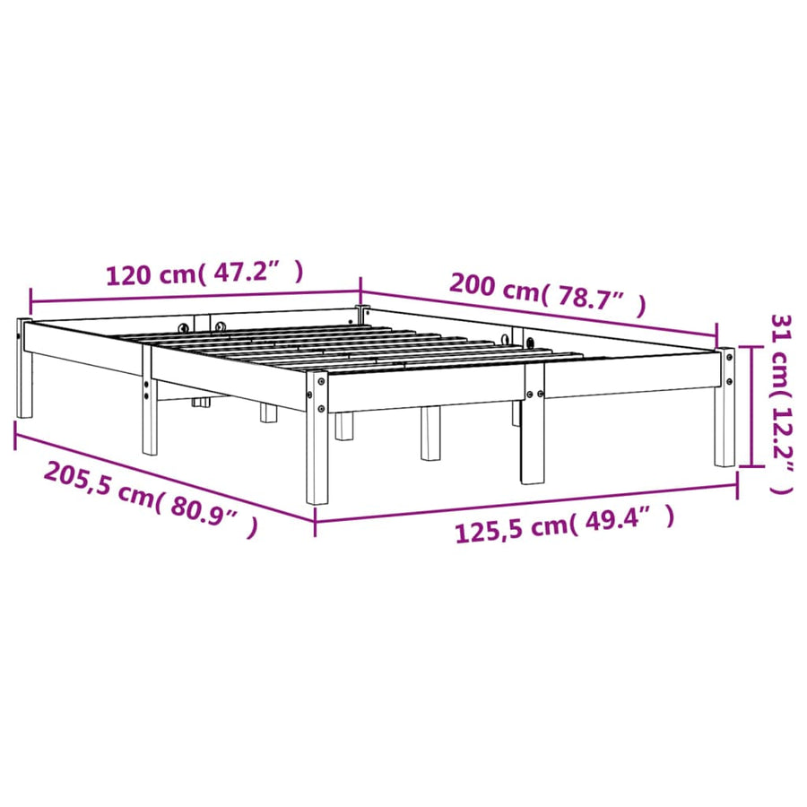 Bedframe Massief Grenenhout Wasbruin 120X200 Cm