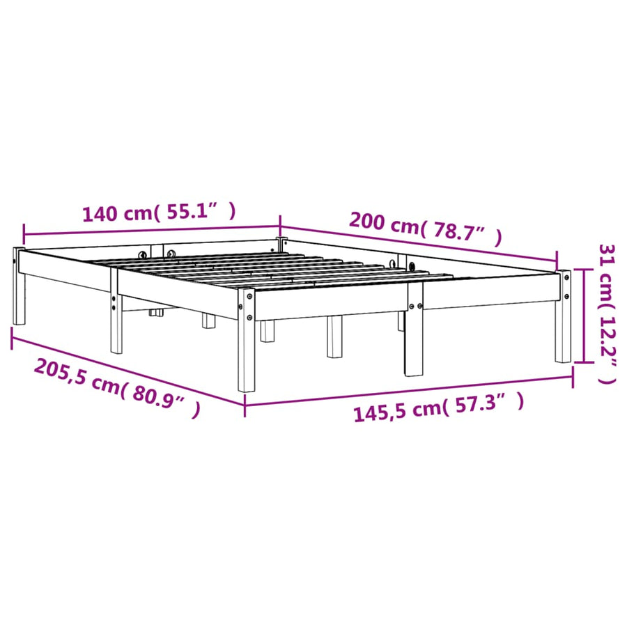 Bedframe Massief Grenenhout Wasbruin 140X200 Cm