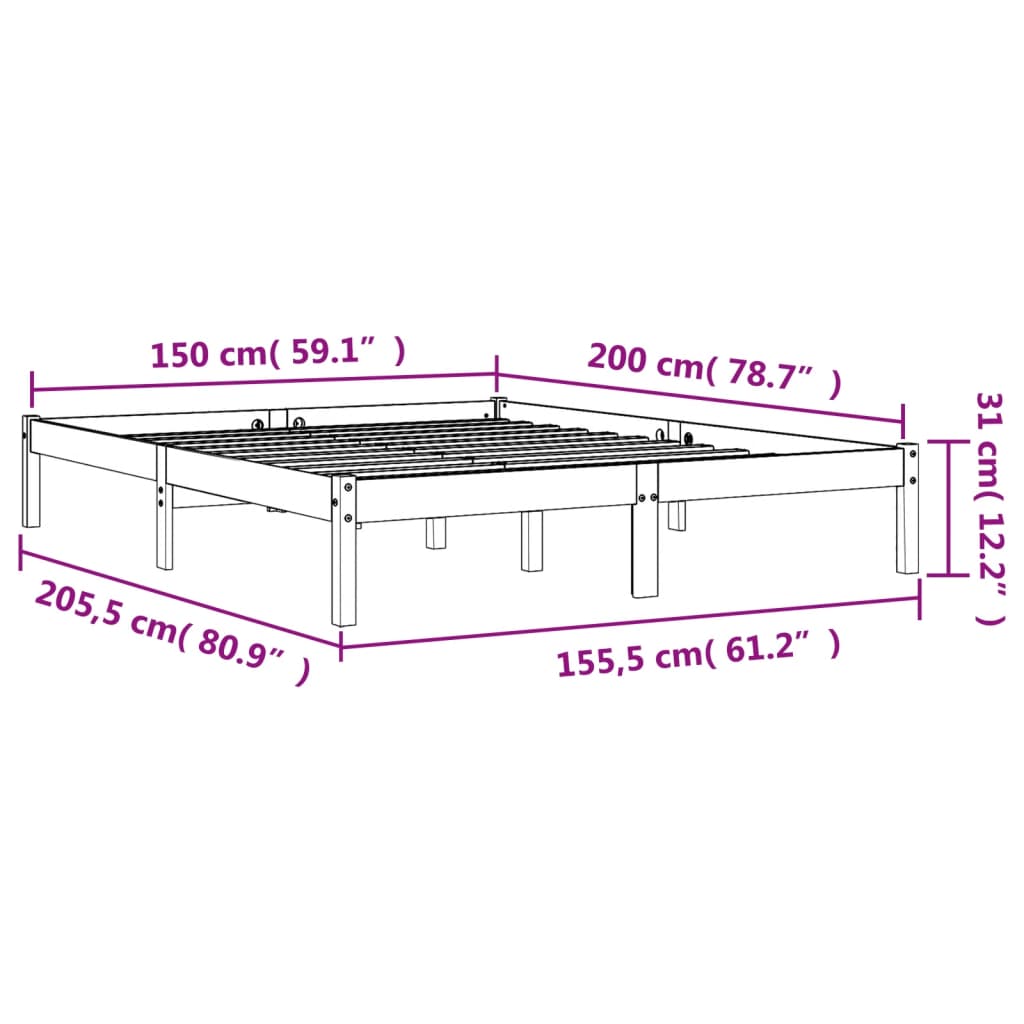 Bedframe Massief Grenenhout Wasbruin 150X200 Cm