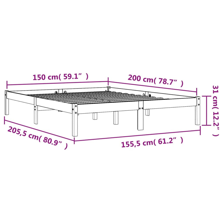 Bedframe Massief Grenenhout Wasbruin 150X200 Cm