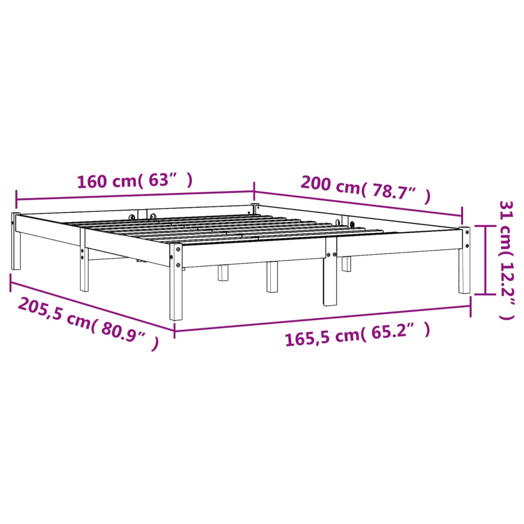 Bedframe Massief Grenenhout Wasbruin 160X200 Cm