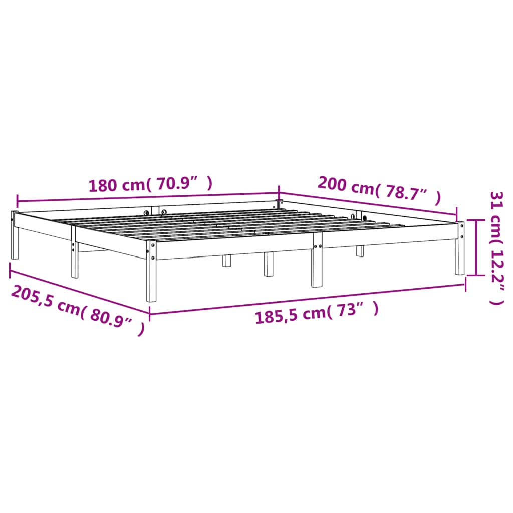 Bedframe Massief Grenenhout Wasbruin 180X200 Cm
