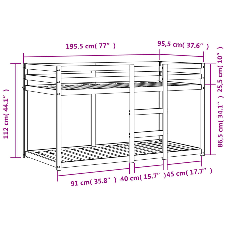 Stapelbed Massief Grenenhout 90 x 190 cm Wasbruin
