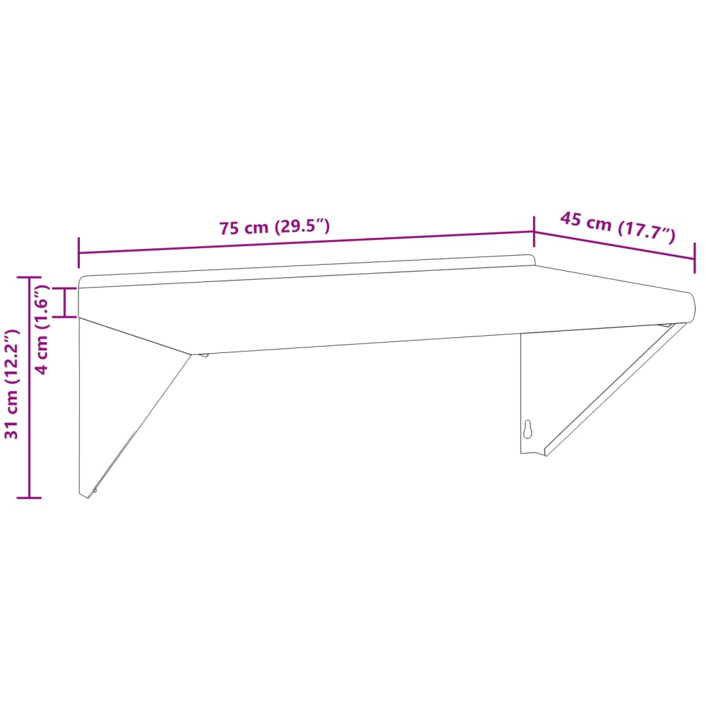 Wandschap 75x45x31 cm roestvrijstaal zilverkleurig
